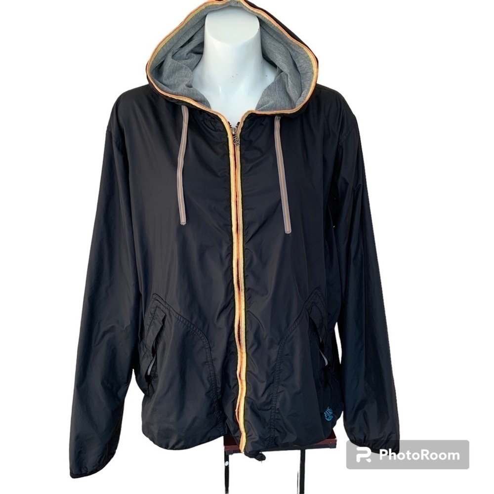 Diesel men’s black hooded windbreaker jacket, size Large